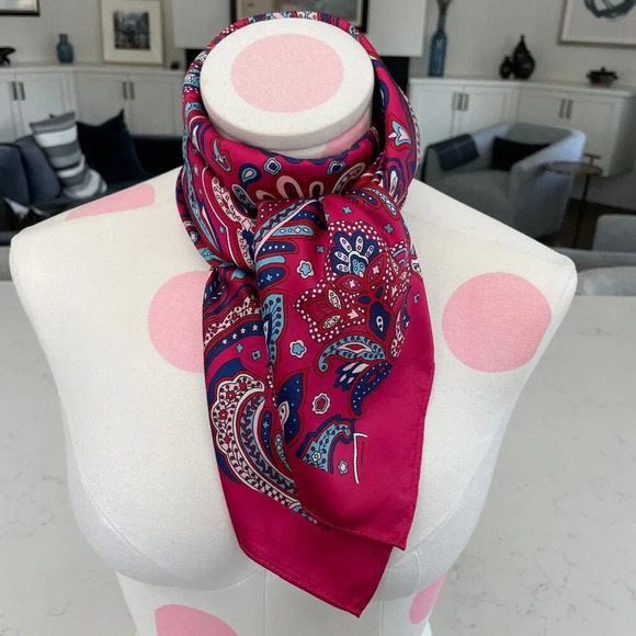 Lulla Collection Fashion Acc Paisley Print Poly Scarf Pink Blue Red Wht Sz OS - Picture 1 of 8